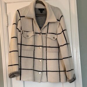 Rachel Zoe Windowpane Wool-Blend Shacket Jacket - Cream/Black